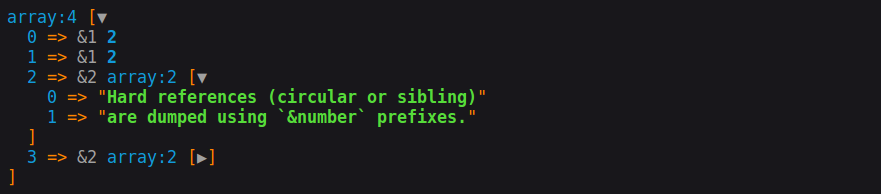 Dump output showing the referenced arrays.