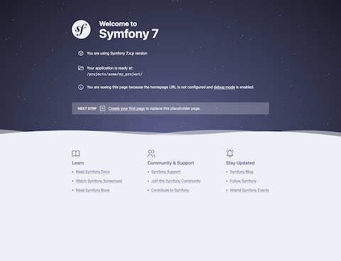 Screenshot of the Symfony Welcome Page